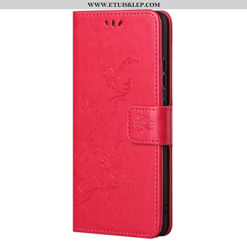 Etui Folio do Samsung Galaxy M52 5G z Łańcuch Pasek W Motyle I Kwiaty